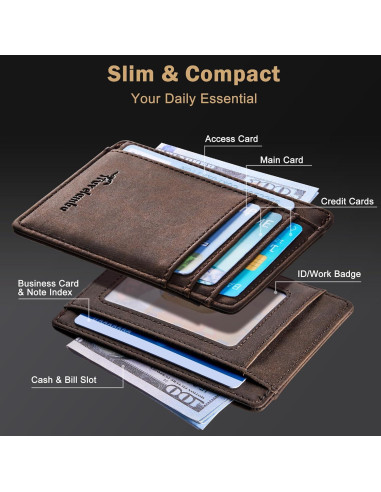 Billetera Slim Travelambo de Cuero Minimalista con Bloqueo RFID