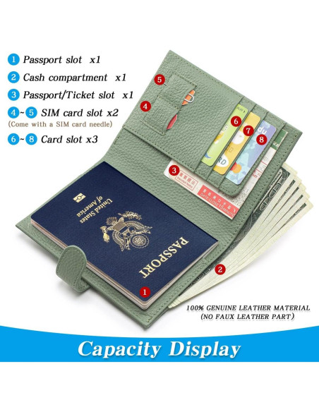Portafolios Slim FREYAMIRA para Pasaporte Verde de Cuero Portafolios Slim FREYAMIRA para Pasaporte Verde de Cuero