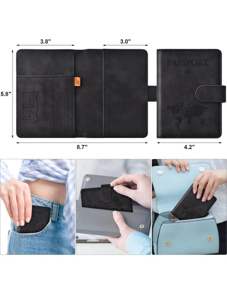 Porta Pasaporte Eoehro Unisex RFID Negro con Cierre Magnético Porta Pasaporte Eoehro Unisex RFID Negro con Cierre Magnético