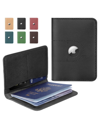Portapasaportes de cuero ALLIVE con soporte para AirTag negro