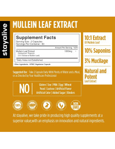 Cápsulas de Extracto de Hoja de Mullein Stay Alive 1000mg 2