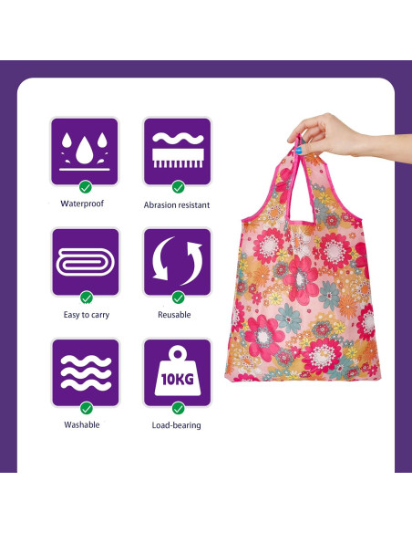 6 Bolsas de Compras Reutilizables HIQU Ecológicas Plegables 58x38cm 6 Bolsas de Compras Reutilizables HIQU Ecológicas Plegables 58x38cm
