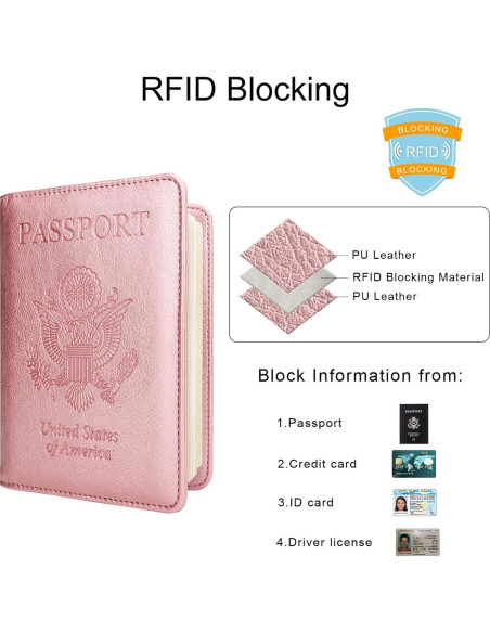Portapasaportes WALNEW RFID Cuero PU Rosa con Bolígrafo Portapasaportes WALNEW RFID Cuero PU Rosa con Bolígrafo