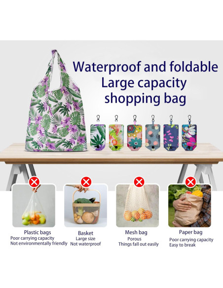 6 Bolsas de Compras Reutilizables HIQU Ecológicas Plegables 58x38cm 6 Bolsas de Compras Reutilizables HIQU Ecológicas Plegables 58x38cm