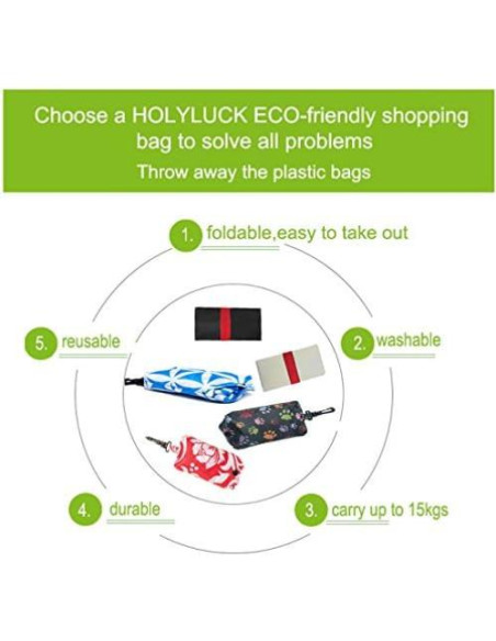 Bolsas de Compras Reutilizables HOLYLUCK Plegables 3 Flores Azules Bolsas de Compras Reutilizables HOLYLUCK Plegables 3 Flores Azules