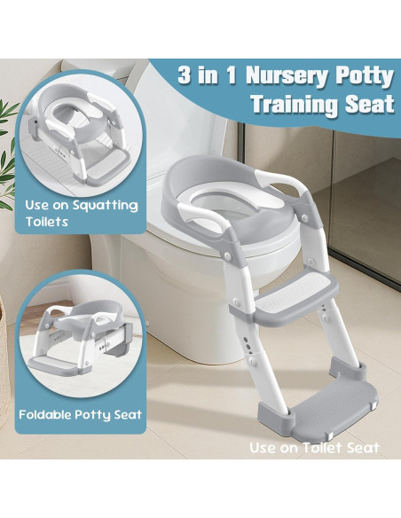 Asiento de Entrenamiento para Baño Niños Gris 3 en 1 Asiento de Entrenamiento para Baño Niños Gris 3 en 1