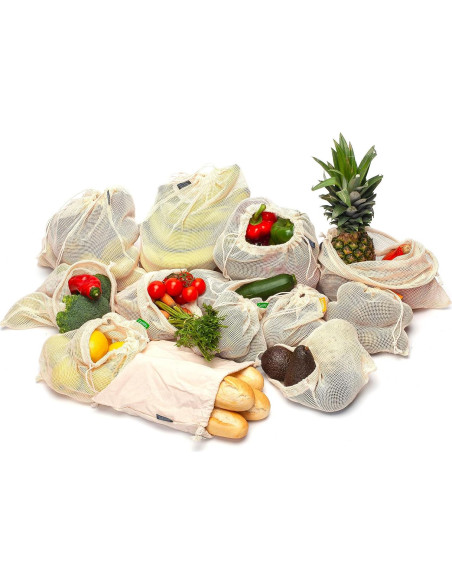12 Bolsas Reutilizables de Algodón Orgánico Cottify - 4 Tamaños 12 Bolsas Reutilizables de Algodón Orgánico Cottify - 4 Tamaños
