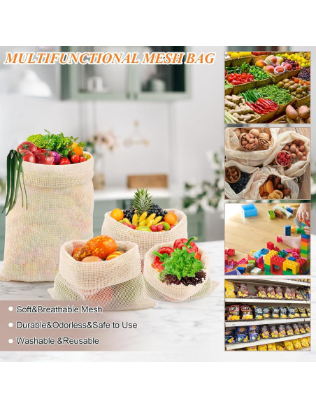 Bolsas de Producción Reutilizables PEASUG 8 Piezas Algodón Bolsas de Producción Reutilizables PEASUG 8 Piezas Algodón