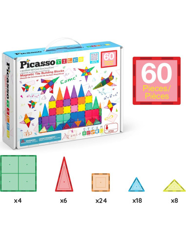 Juego de 60 Piezas PicassoTiles 3D Magnéticos Educativos