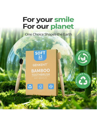 Cepillos de Dientes de Bambú GENKENT Paquete 12 Cerdas Suaves