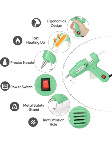 Pistola de Pegamento Caliente ROMECH 20W Verde + 30 Barras