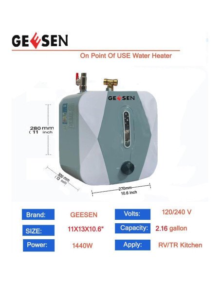 Calentador de Agua Instantáneo GEESEN 10L 1500W Pared Gris Calentador de Agua Instantáneo GEESEN 10L 1500W Pared Gris