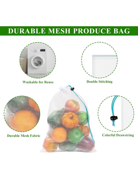 Juego de 12 Bolsas de Malla Reutilizables JSVSLTD Verde Medianas Juego de 12 Bolsas de Malla Reutilizables JSVSLTD Verde Medianas