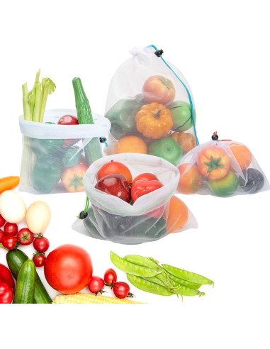 Juego de 12 Bolsas de Malla Reutilizables JSVSLTD Verde Medianas