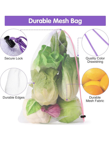 Bolsas de Malla Frienda 20 Pcs Reutilizables 3 Tamaños
