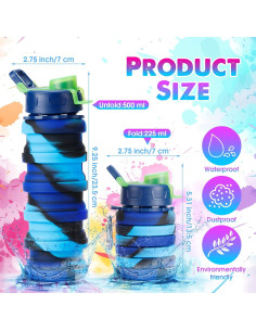 5 Botellas de Agua Plegables CHENGU 500ml Silicona BPA Libre 2