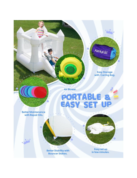 Casa Inflable AirMyFun Blanca con Tobogán para Niños 3-8 Años Casa Inflable AirMyFun Blanca con Tobogán para Niños 3-8 Años