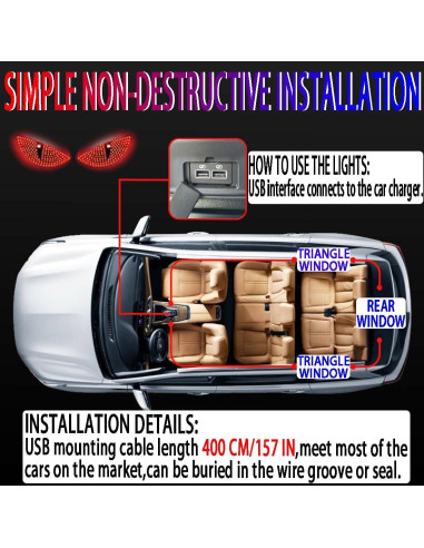 Luz LED Ojos de Diablo GKKBUFF Rojo 12 Modos para Coche