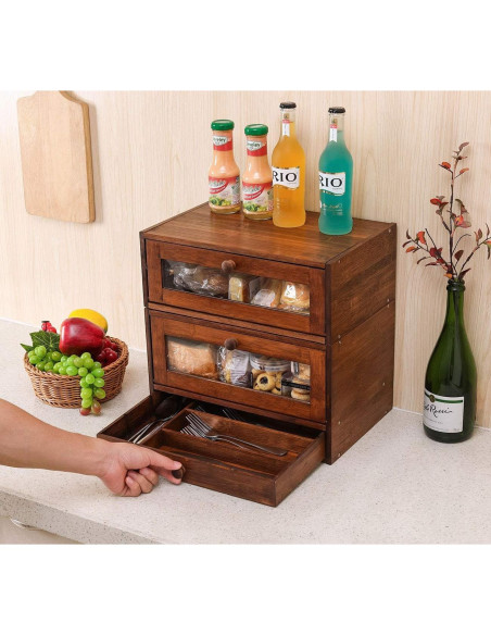 Caja de Pan de Bambú IZLIF Apilable 2 Niveles 37.6x24.9cm Caja de Pan de Bambú IZLIF Apilable 2 Niveles 37.6x24.9cm