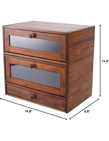 Caja de Pan de Bambú IZLIF Apilable 2 Niveles 37.6x24.9cm Caja de Pan de Bambú IZLIF Apilable 2 Niveles 37.6x24.9cm