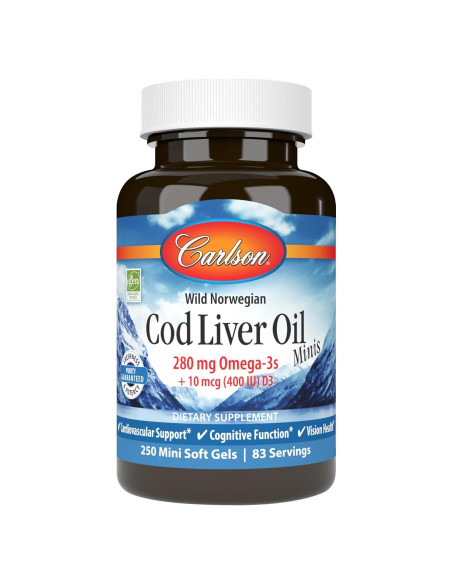 Carlson Aceite de Hígado de Bacalao 250 Mini Gelatinas 280 mg Omega-3 Carlson Aceite de Hígado de Bacalao 250 Mini Gelatinas 280 mg Omega-3