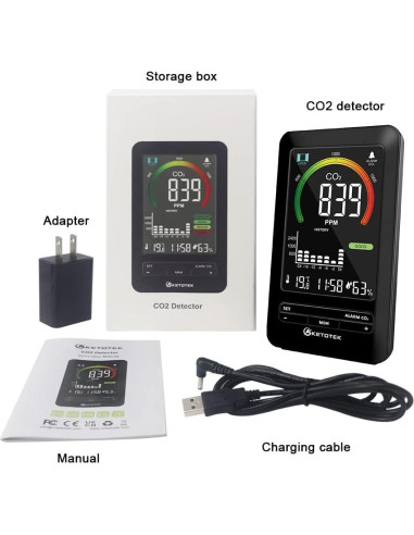Monitor de CO2 KETOTEK E0171 con Alarma, Temperatura y Humedad