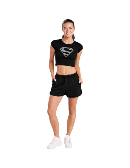 Top Corto de Manga Corta Popfunk Superman para Mujeres - Negro Top Corto de Manga Corta Popfunk Superman para Mujeres - Negro