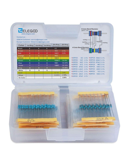 Kit de Resistencias ELEGOO 17 Valores 0-1M Ohm 525 Piezas Kit de Resistencias ELEGOO 17 Valores 0-1M Ohm 525 Piezas