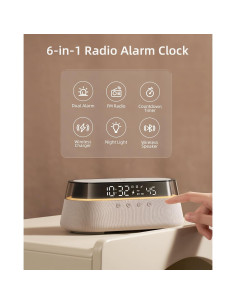 Reloj Despertador Digital EZVALO 6 en 1 con Carga Inalámbrica 15W 2
