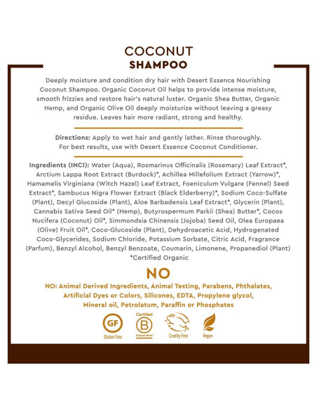 Champú Hidratante Desert Essence Coco 2x227g - Suave y Natural Champú Hidratante Desert Essence Coco 2x227g - Suave y Natural