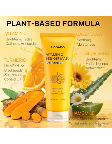 Mascarilla Facial Peel Off AMOADO con Vitamina C y Cúrcuma 200g