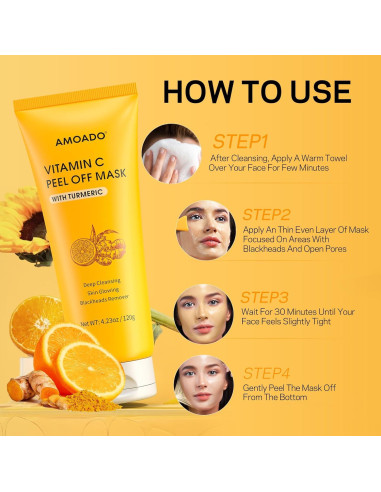 Mascarilla Facial Peel Off AMOADO con Vitamina C y Cúrcuma 200g