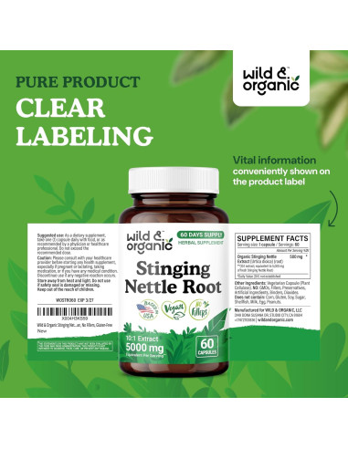 Cápsulas de Raíz de Ortiga Silvestre 5000 mg - 60 Veganas