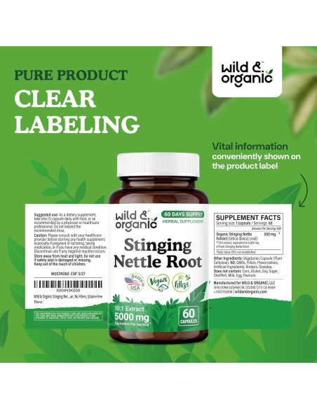 Cápsulas de Raíz de Ortiga Silvestre 5000 mg - 60 Veganas Cápsulas de Raíz de Ortiga Silvestre 5000 mg - 60 Veganas