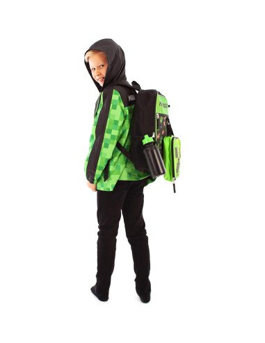 Conjunto Mochila Escolar Minecraft Creeper 5 Piezas Niños