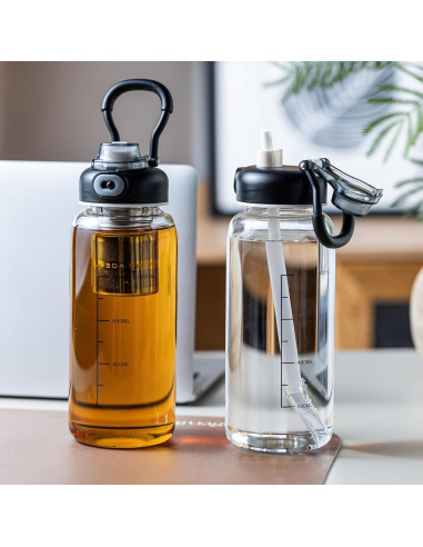 Botella de Agua de Vidrio 1006ml Wangsdjy con Popote y Funda