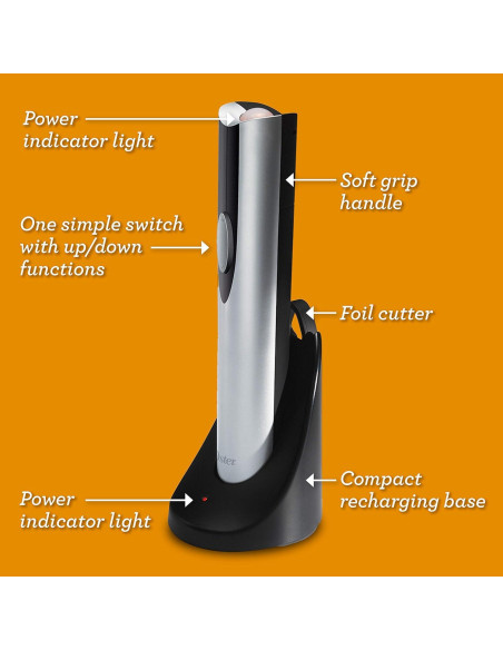 Abrebotellas de Vino Eléctrico Inalámbrico Oster Plata Abrebotellas de Vino Eléctrico Inalámbrico Oster Plata