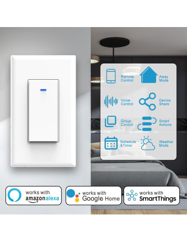 Interruptor de Luz Inteligente YNF Wi-Fi 2.4GHz con Control por Voz