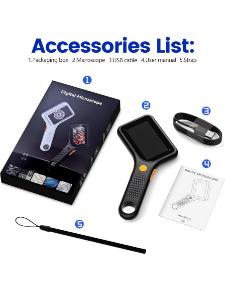 Microscopio Digital Ahalfcit 500X con Pantalla IPS 3" y Luz LED Microscopio Digital Ahalfcit 500X con Pantalla IPS 3" y Luz LED