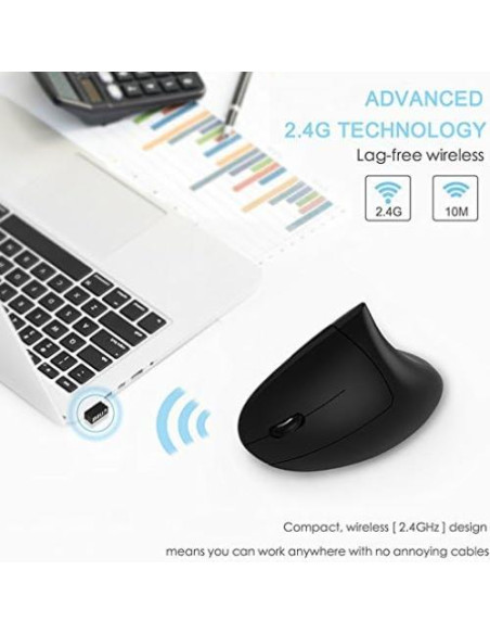 Mouse Lekvey Inalámbrico Vertical Ergonómico para Zurdos - Negro Mouse Lekvey Inalámbrico Vertical Ergonómico para Zurdos - Negro