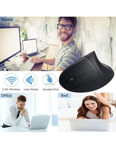 Mouse Lekvey Inalámbrico Vertical Ergonómico para Zurdos - Negro
