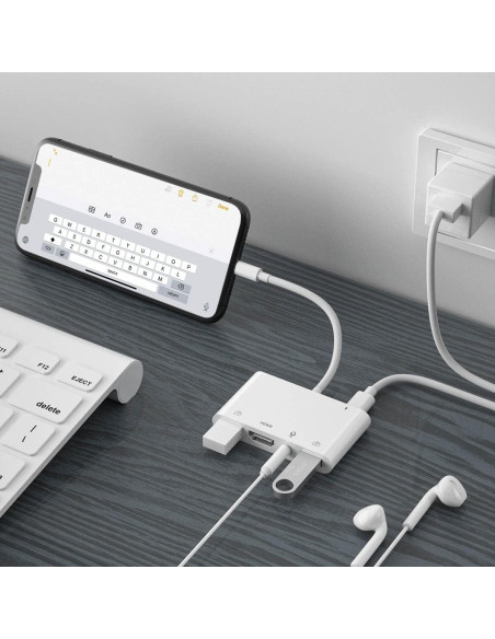 Adaptador Lightning a HDMI FEINODI con USB y Micrófono - Blanco Adaptador Lightning a HDMI FEINODI con USB y Micrófono - Blanco