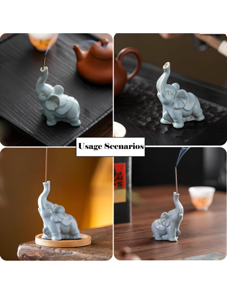 Soporte de Incienso de Cerámica Elefante Azul 8.9 cm con Bandeja Soporte de Incienso de Cerámica Elefante Azul 8.9 cm con Bandeja