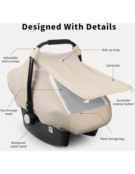 Cubierta de Asiento de Coche Rquite Beige para Bebé - Muslín Transpirable Cubierta de Asiento de Coche Rquite Beige para Bebé - Muslín Transpirable