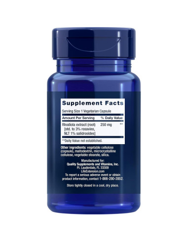 Extracto de Rhodiola Life Extension 250 mg 60 Cápsulas Vegetarianas