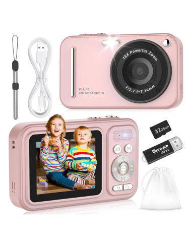 Cámara Digital Compacta WITYEAH X5 48MP FHD Rosa para Niños