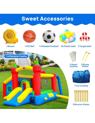 Casa Inflable de Rebote WELLFUNTIME SUVELAM con Tobogán y Piscina