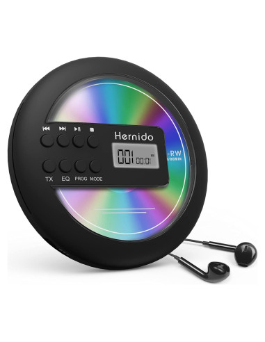 Reproductor de CD portátil Hernido con FM, 20h batería, anti-salto