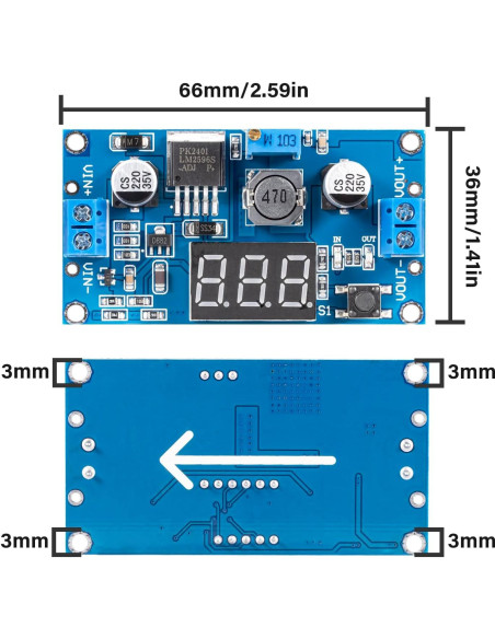 Convertidor Buck DC-DC JTAREA LM2596 Ajustable 4-40V a 1.25-37V 2A Convertidor Buck DC-DC JTAREA LM2596 Ajustable 4-40V a 1.25-37V 2A