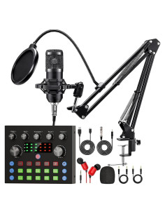 Paquete de Podcast BRVOMUSSY V8S con 2 Micrófonos y Mezclador